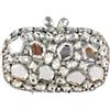 Boutique De FGG Pochette da donna con pietre preziose, borsetta da sera formale, per feste di nozze, con strass, mini, Argento, Mini