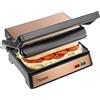 Bestron Griglia elettrica a contatto con vaschetta di raccolta, con manico Cool Touch e apertura a 180°, paninimaker con rivestimento antiaderente, modello principiante, collezione in rame, colore: