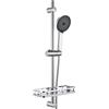 Auralum Saliscendi Doccia con Soffione 5 Geti e Mensola Doccia, 70 cm Asta Doccia Acciaio Inox con Supporto Soffione Regolabile, Colonna Doccia Senza Miscelatore Adattarsi ai Fori Esistenti, Cromo