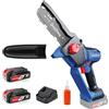 Dong Cheng DongCheng Mini motosega a batteria per giardinieri e camperisti, motore brushless 750 W, 2 batterie 2000 mAh, 1,2 kg, mono mano, lama 15 cm, 8 m/s, tensionamento senza attrezzi e oliatore automatico