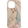 Peaceful Holy Mother Mary Catholic Graph Custodia per iPhone 14 Pro Max Rosario floreale con preghiera della Vergine Maria pastello