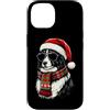 Cool Christmas Xmas Cute Funny Lover Gif Custodia per iPhone 14 Cappello da Babbo Natale Border Collie con sciarpa scozzese occhiali da sole