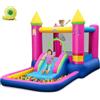 COSTWAY 4-in-1 Castello Gonfiabile per Bambini, Castello a Tema Principessa con Scivolo, Area Salto, Canestro da Basket e Vasca per Palline, Giochi Gonfiabile per 3-12 Anni (Con Soffiatore 680W)