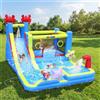 Bonnlo Hüpfburg - Castello gonfiabile per interni ed esterni, con ventilatore e scivolo per troken/acqua, casetta giocattolo per bambini a partire dai 3 anni in su, blu XXL