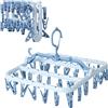 Foshine Stendibiancheria pieghevole in plastica con 32 clip di asciugatura, gancio antivento per biancheria intima per calze reggiseni (blu)