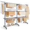 SONGMICS Stendibiancheria, Stendino Pieghevole a 4 Livelli, con Ruote e Ali Richiudibili，63,5 x (131-200) x 177,5 cm，Capiente, Uso Interno ed Esterno，Grigio Tortora LLR704G01