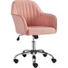 Yaheetech Sedia Scrivania Poltroncina Ufficio Ergonomica in Velluto Rosa Girevole a Rotelle Reclinabile Altezza Regolabile Imbottita Portata 136 kg