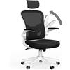 rattantree Sedia da Ufficio, Sedia Ufficio Scrivania con Poggiatesta Regolabile, Sedia Ergonomica per Computer con Braccioli Regolabili e Supporto Lombare per Home Office, Bianco E Nero