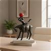 Scultura Di Cavallo Con Sfera, Statua Di Cavallo Nera Opaca Con Figura Equestre,