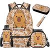 SEANATIVE Zaino per bambini, set da 5 pezzi con borsa termica per il pranzo, Capibara, Zainetto