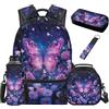 SEANATIVE Zaino per bambini, set da 5 pezzi con borsa termica per il pranzo, farfalla viola, Zainetto