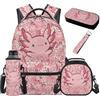 SEANATIVE Zaino per bambini, set da 5 pezzi con borsa termica per il pranzo, Axolotl Rosa Ciliegio, Zainetto