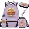 SEANATIVE Zaino per bambini, set da 5 pezzi con borsa termica per il pranzo, Capibara ai funghi, Zainetto