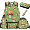 SEANATIVE Zaino per bambini, set da 5 pezzi con borsa termica per il pranzo, Gatto Fungo Verde, Zainetto