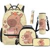 SEANATIVE Zaino per bambini, set da 5 pezzi con borsa termica per il pranzo, Stampa Capibara, Zainetto
