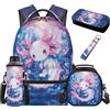 SEANATIVE Zaino per bambini, set da 5 pezzi con borsa termica per il pranzo, Axolotl Blu, Zainetto