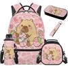SEANATIVE Zaino per bambini, set da 5 pezzi con borsa termica per il pranzo, Capibara Rosa Fragola, Zainetto