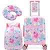 HTgroce Set di Valigie per Bambini Cuore- Trolley Bambina Rigido con 4 Ruote Girevoli 360° - Include Zainetto - Bagaglio a Mano per Viaggi e Aereo