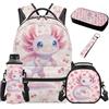 SEANATIVE Zaino per bambini, set da 5 pezzi con borsa termica per il pranzo, Axolotl Rosa Chiaro, Zainetto