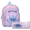 mybagstory - Set zaino con astuccio Stitch - Astuccio 21 cm 1 scomparti - Zaino 30 cm - Bambino - scuola - asilo - asilo - ragazza - idea regalo - Disney - (Stitch - Rosa/Viola)
