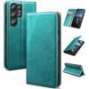 SUANDUCK per Samsung Galaxy S23 Ultra Custodia Flip Pelle Alta Qualità, Slot Carte Blocco RFID, Supporto Regolabile, Protezione Anticaduta 360°, Compatibile con Samsung S23 Ultra, Blu Verde