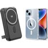 TecnoOdino Powerbank Magnetico USB-C 10000 Mah + COVER traspatente in silicone per Galaxy S21 S22 S23, Zflip 3 4, Zfold 3 4 (Nero, Galaxy S21 Plus)