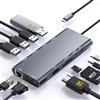 Luonanava Adattatore multiporta USB C Hub, 11 in 1, docking station USB C con HDMI 4K, VGA 1080P, PD 100W, USB 3.0, Ethernet RJ45, lettore di schede TF/SD, audio da 3,5 mm, Dongle USBC per MacBook Pro/Air