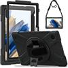 Gerutek Cover per Samsung Galaxy Tab A8 10.5 pollici 2021 con protezione dello schermo, Custodia Resistente con Supporto Rotante 360°/Cinghia a Mano/Spalla/Portapenne per Tab A8, Nero