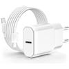Kndaa 20W Caricatore per iPhone 17/16, USB C Caricabatteria Rapido con 2M Cavo Type C per iPhone 17/16 Pro Max/15 Plus/Pad, PD3.0 USB C Fast Charger Presa Rapida Alimentatore Adattatore Spina