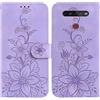 BLOTECH Cover per LG K41S/LG K51S, Custodia LG K41S/LG K51S a libro, Floreale Antiurto in Pelle Flip Wallet Case con Motivo, Slot per Schede, Magnetica Portafoglio Cover per LG K41S/LG K51S Viola