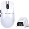 A.JAZZ AJ159P MC PRO Mouse Gaming Wireless con Base di Ricarica RGB, 57g SUPERLEGGERO, Tri-mode BT/2.4G/USB Cablato, Sensore Ottico PixArt PAW3311 da 24000 DPI Programmabile per PC/Mac/Win11 - Bianco