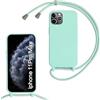 SLWYF Custodia per iPhone 11 Pro Max Cover con Cordino, Silicone Antiurto TPU Morbido Corda Collana Necklace Regolabile Stylish con Catena Ultra Sottile Cover Case, Menta verde