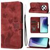 LSPCASA Custodia Per Xiaomi Redmi 14C/Xiaomi Poco C75 6.88 Pollici Materiale In Pelle PU Cover Xiaomi Poco C75 Con Slot Per Schede Reticolo Della Farfalla Del Gatto Cover Redmi 14C Rosso