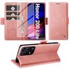 Giyer Cover per Honor 200 Lite Custodia con Vetro Temperato, Premium Pelle PU Portafoglio Slot per Scheda RFID Antifurto Funzione Supporto Flip Case, Antiurto per Honor 200 Lite 5G Cover (Rosa)