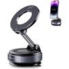 Homirty Supporto magnetico per telefono da auto, con ventosa regolabile a 360°, pieghevole, magnetico per Android, supporto per telefono per cruscotto, specchio (Nero)