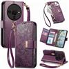 JIUNINE Cover per ZTE Blade A76 5G, Custodia Libro PU Pelle Antiurto Portafoglio Donna, Slot per Carte, Stand Regolabile, Chiusura Magnetica, Motivo Floreale con Foglie in Rilievo, Viola