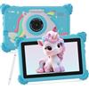 C idea Tablet per bambini Android 15, schermo da 7 pollici 1024 x 600, 6 GB (3+3) di RAM + 32 GB di ROM, batteria da 2500 mAh, applicazioni per bambini preinstallate, compatibile WiFi e Bluetooth (blu