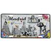 MANTONDEMANILA.COM Targa decorativa Madrid 30 x 15 cm - Targa metallica da parete con monumenti e testo Spagna - Design urbano in giallo e blu per garage, bar, camera, ufficio, 4 fori (bianco 2)