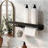 WJUAN Mensole Bagno 40 cm, Nero Porta Bagnoschiuma da Doccia - Mensola Doccia con 4 Piccoli Ganci e Porta Asciugamani, Multifunzione Mensola da Muro, per Bagno, Cucina, Soggiorno