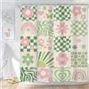 Newsely Tenda da doccia retrò carina verde rosa fiore 152 x 182 cm astratto anni '70 danese pastello a scacchi estetica arcobaleno Groovy set da bagno ragazze accessori per la decorazione del bagno