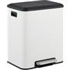 Relaxdays Pattumiera a Pedale da Cucina, 2 Scomparti 15L, Cestino Raccolta Carta e Plastica, Chiusura Silenziosa, Bianco