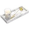 TABHOUKIT Vassoio Bagno Marmo Naturale Bianco Carrara Portaoggetti Svuotatasche Vassoio Organizer Rettangolare Cucina Candele Sapone Profumo Chiavi Gioielli Shampoo Piante Cosmetici 30 x 13 x 3 cm