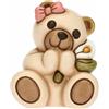 THUN, Bomboniera Prima Comunione per Lei con Iconico Teddy che Dona un Delicato Giglio in Ceramica Decorata a Mano, Linea Bomboniere, 4.9x4.2x5.7 cm h