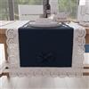 PETTI Artigiani Italiani - Runner Tavola Elegante di Cotone, per Tavolo Cucina, Soggiorno, Sala da Pranzo, Tovaglie in Tinta Unita con Balza in Pizzo Sangallo e Fiocchi 40x140 cm, Blu Notte