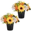 Memobloom Fiori Finti con Cimitero Vaso: 2 Pezzi Girasoli Artificiali in Vasi per Cimiteri Lapidi Esterno Decorazioni - Autunno Giallo e Arancione Finte Mazzo Fiori di Seta Lapide Tomba Addobbi