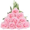 DuHouse 10 rose finte in seta artificiale, bouquet con steli lunghi, per composizioni nuziali, centrotavola, feste, casa, cucina, decorazione (rosa-2)