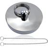 DAVIDJAMESCLARKE Tappo per vasca da bagno, 42 a 46 mm, tappo universale per vasca da bagno, in acciaio inox e silicone, tappo per lavandino, con 1 catena di perline doppio cerchio argento da 40 cm, per lavello, bagno
