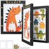 SONGMICS Cornice per Disegni di Bambini, Set di 2 Cornici A4, 8,5x11, Contiene fino a 150 Disegni, Vetro, Include Passepartout, Adesivi, Chiodi Senza Traccia, 34,5 x 25,5 cm, Nero Cenere RPF052B02