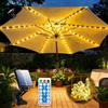 GOMETY Illuminazione per ombrellone solare IP67, 104 LED, luce bianca calda con telecomando, 8 modalità ombrello catena luminosa per giardino, campeggio, esterni, decorazione interna