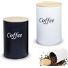 Foonary Set di 2 scatole da caffè ermetico, in bianco e nero, 1000 ml, coperchio in bambù, barattoli di stoccaggio per chicchi di caffè, caffè macinato, zucchero a pezzi, zucchero in polvere e bustine